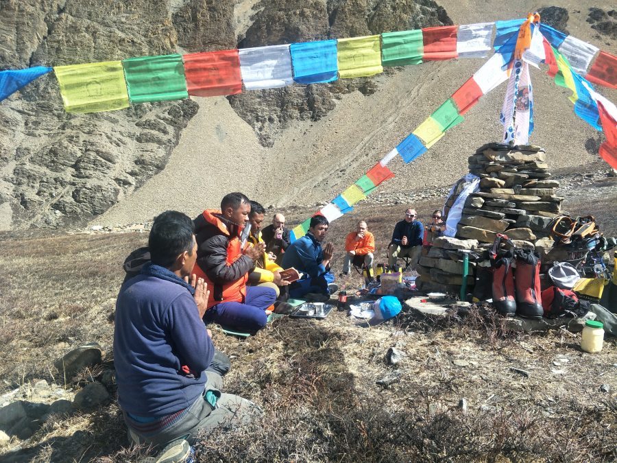 Mt. Himlung expedition Puja. Before climing lama does puja.  