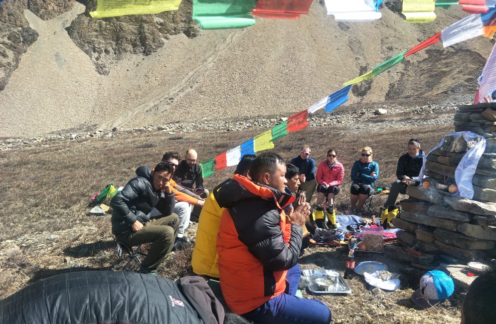 Puja program by lama before climbing Mt. Baruntse
