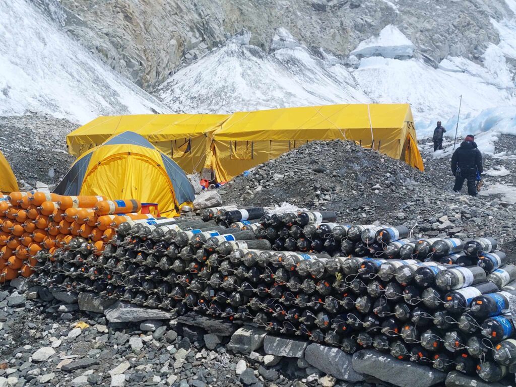 Oxygen Cylinders Preparing for Everest Expedition